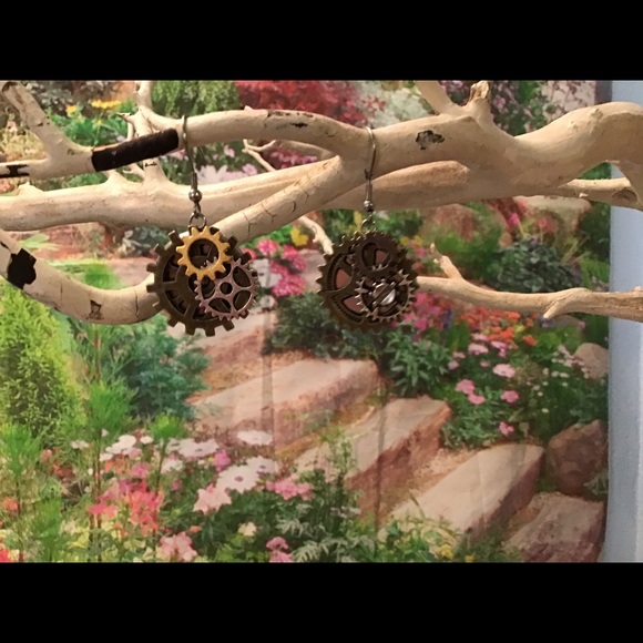 Steampunk handmade earrings silver gears metals - Picture 9 of 9